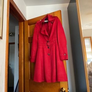 A red Karen Millen coat dress
